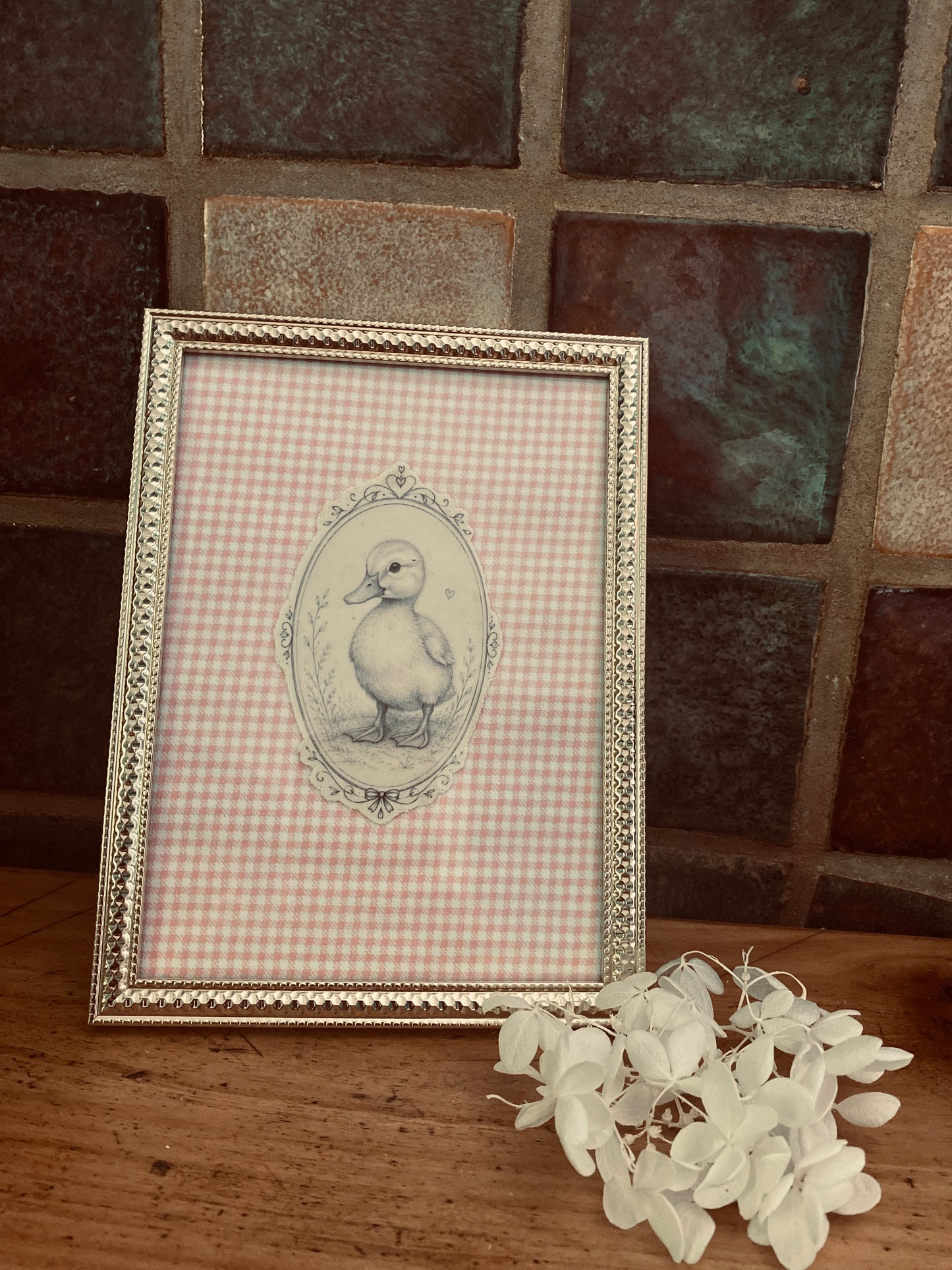 Cadre décoratif Célestine vichy rose tendre canard