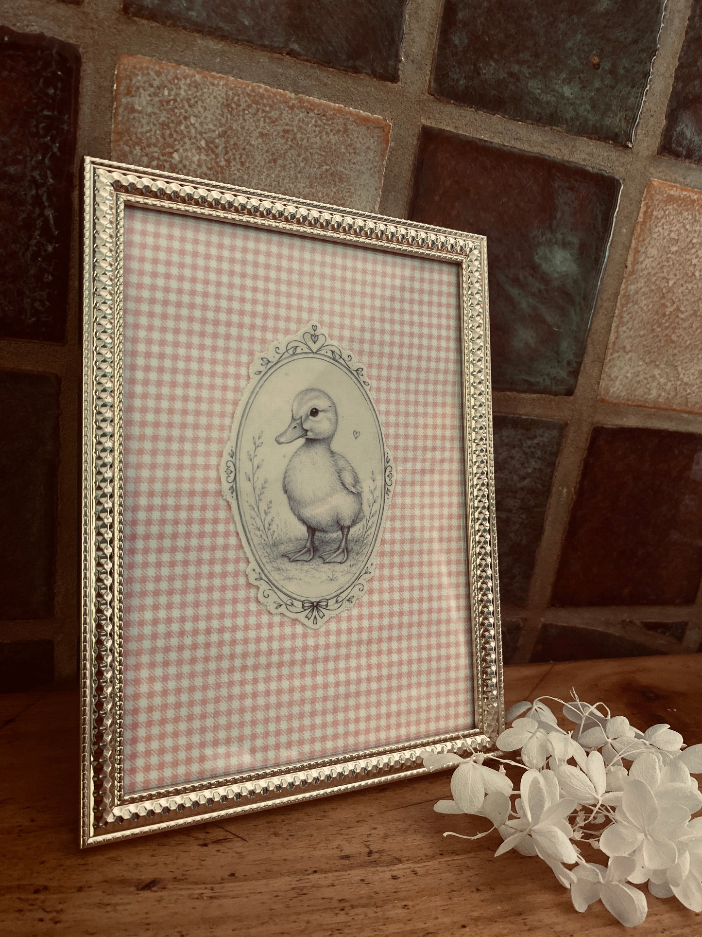 Cadre décoratif Célestine vichy rose tendre canard