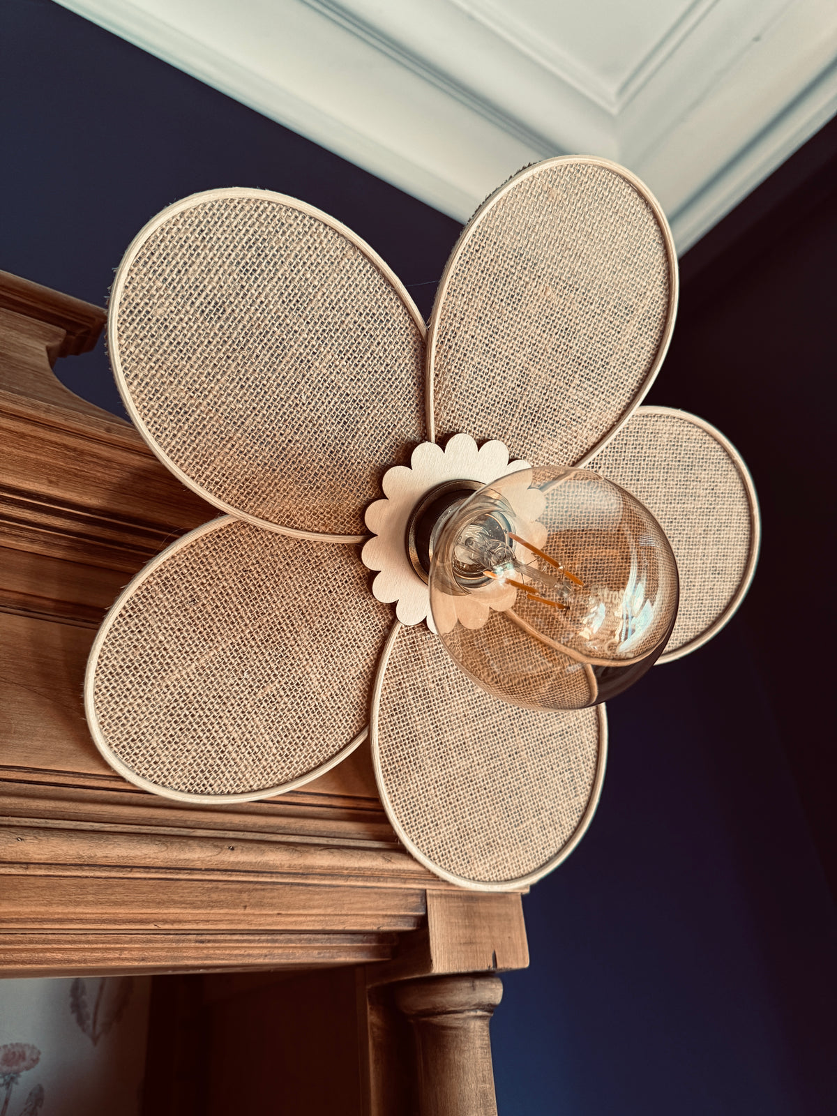 Lampe fleur Anna toile de jute