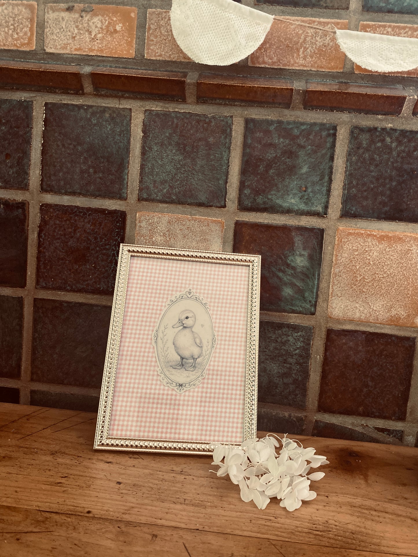 Cadre décoratif Célestine vichy rose tendre canard