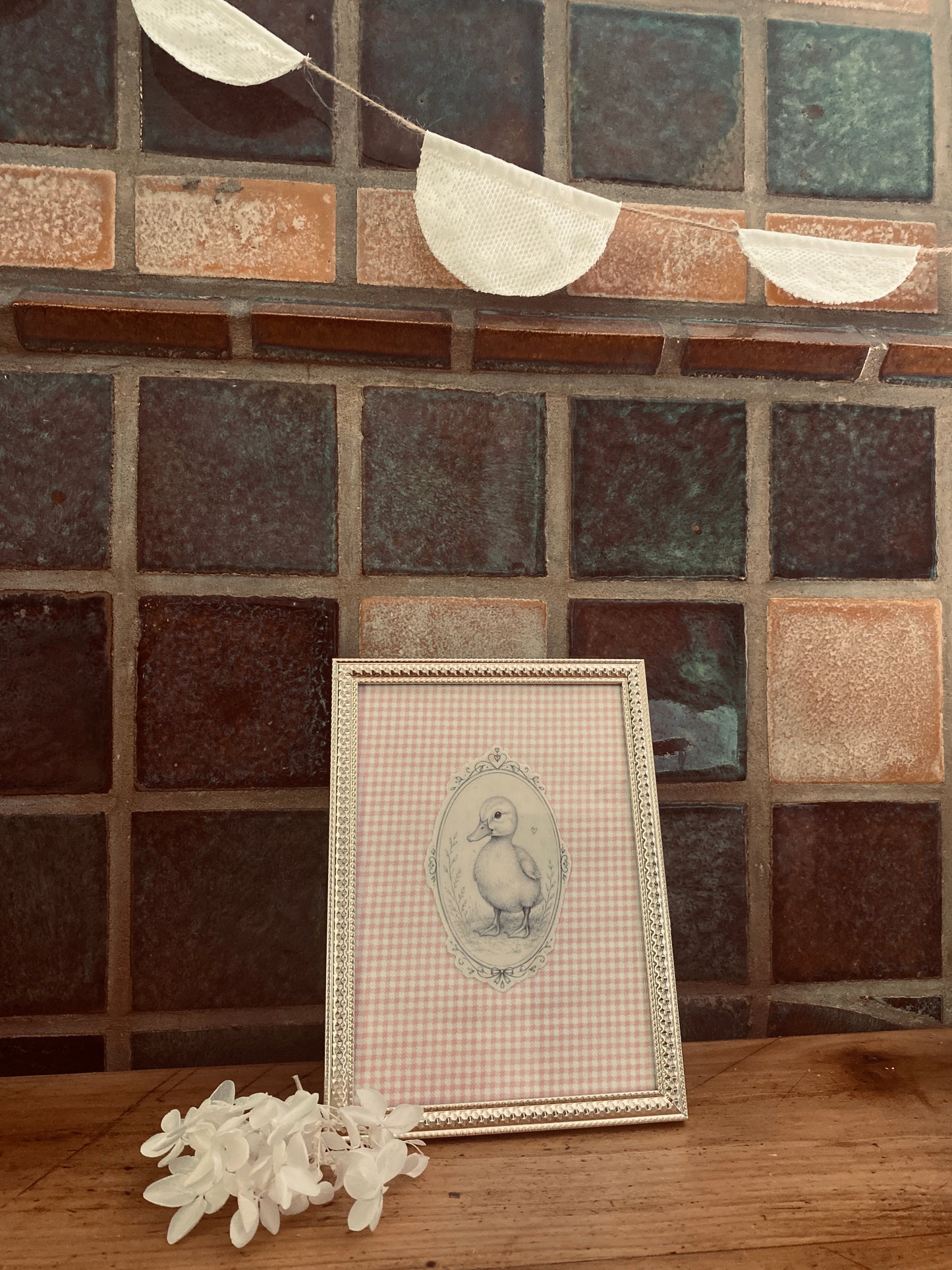 Cadre décoratif Célestine vichy rose tendre canard