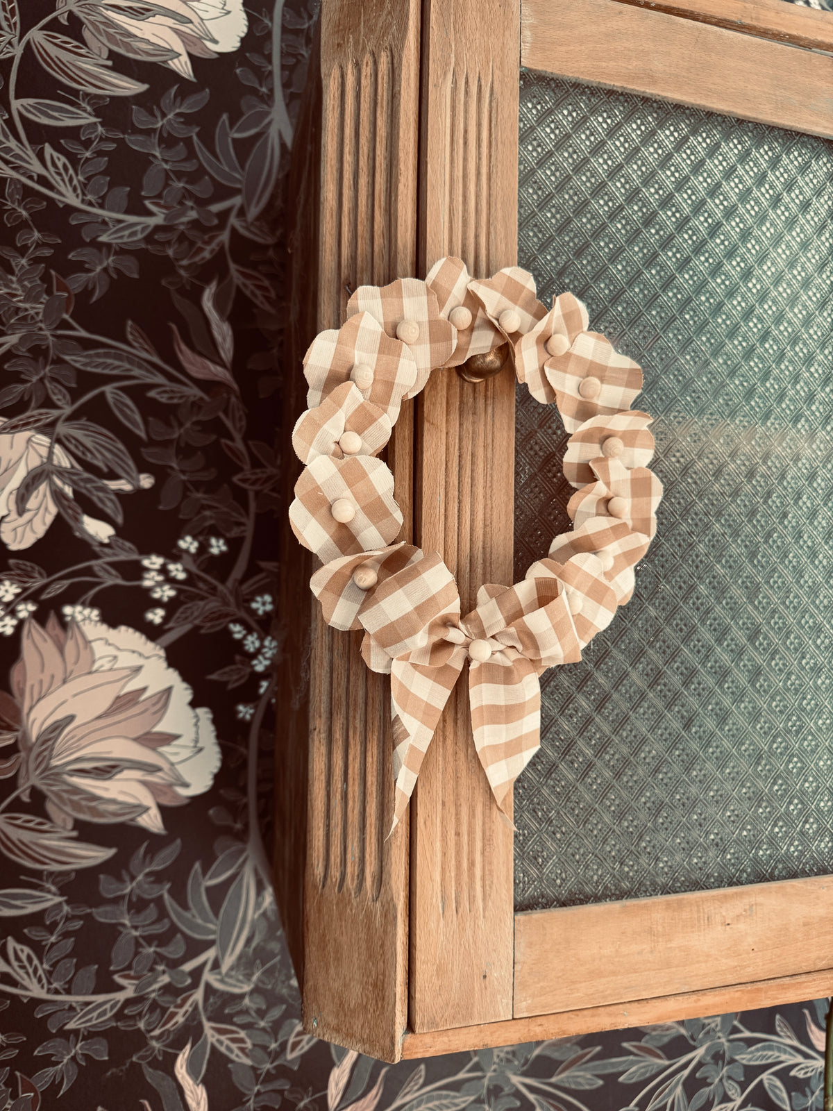 Couronne florale Madeleine vichy marron et broderie anglaise  (Copie)