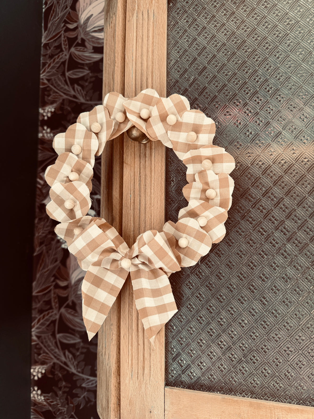 Couronne florale Madeleine vichy marron et broderie anglaise  (Copie)